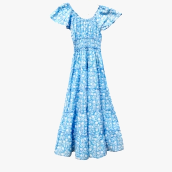 Pink City Prints Rah Rah Maxi Dress in Baby Tulip, blue maxi smocked (small) - Picture 3 of 10